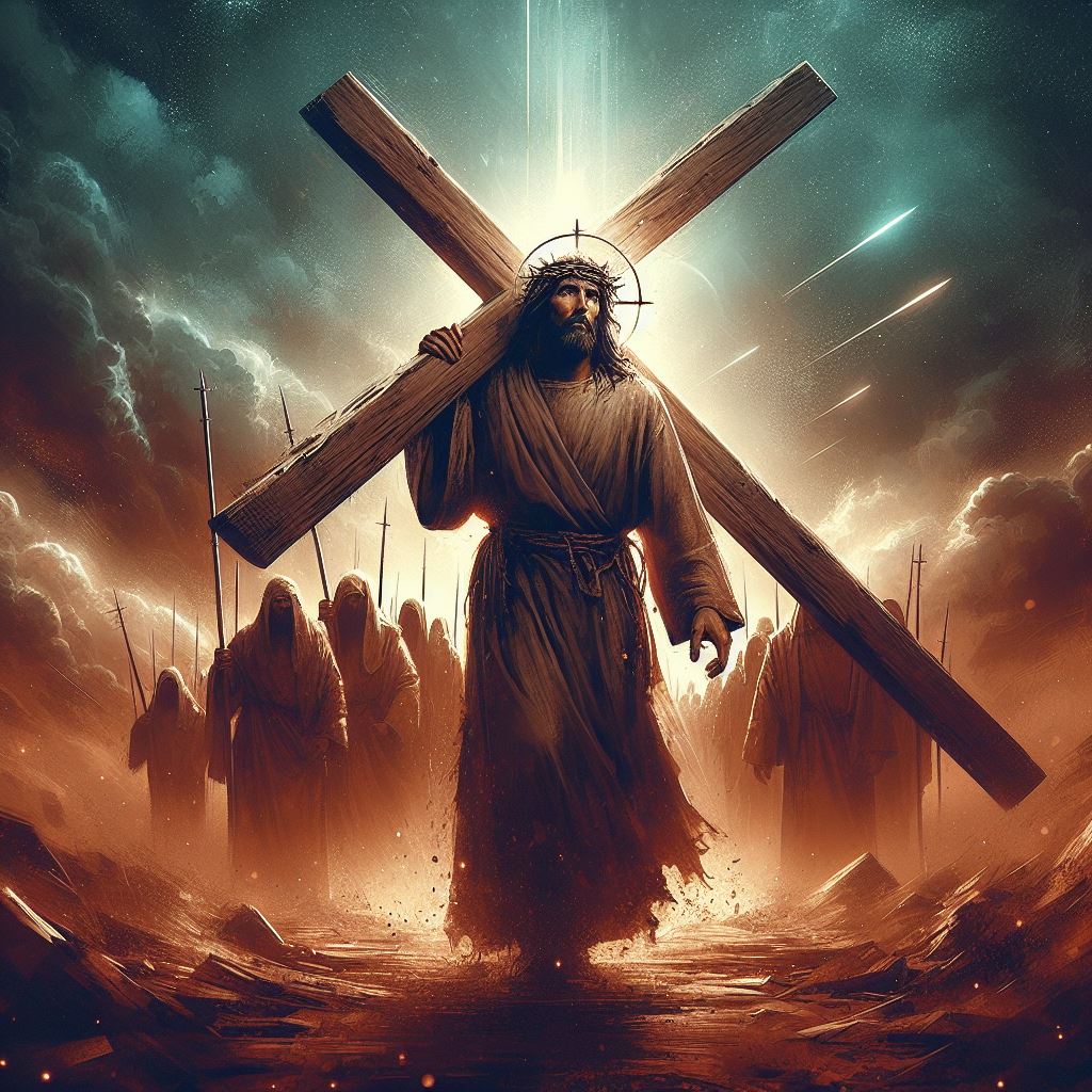 Digital art of Jesus carrying a cross