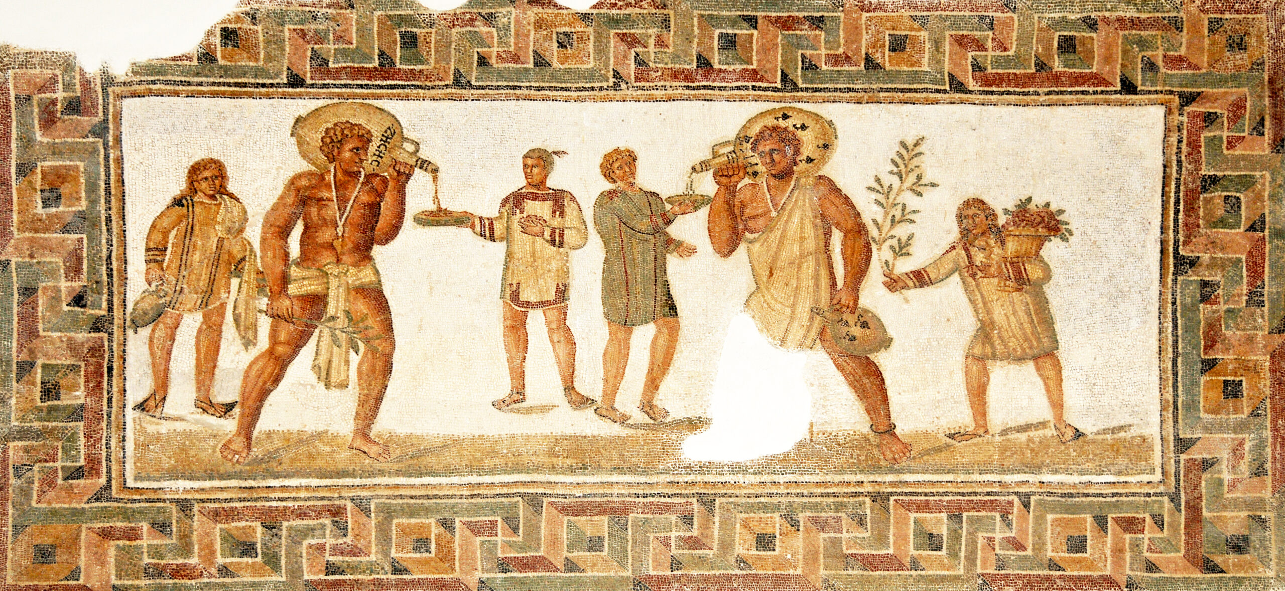 Roman slaves depicted in a mosaic